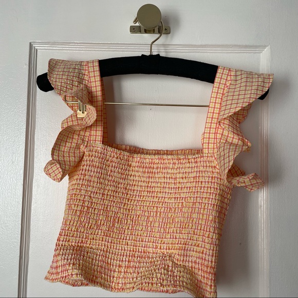 Smocked plaid Ruffle Cropped Tank - Picture 4 of 7